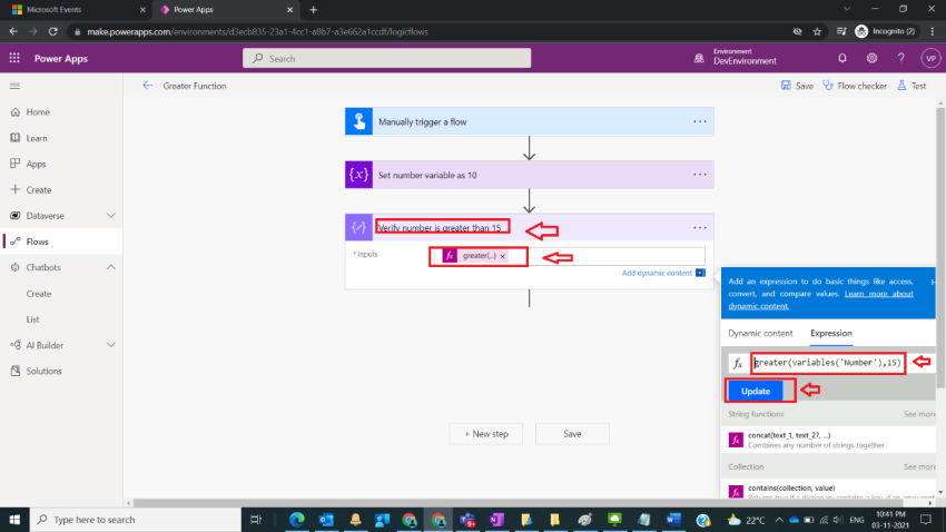 Usage of Greater Function in Power Automate
